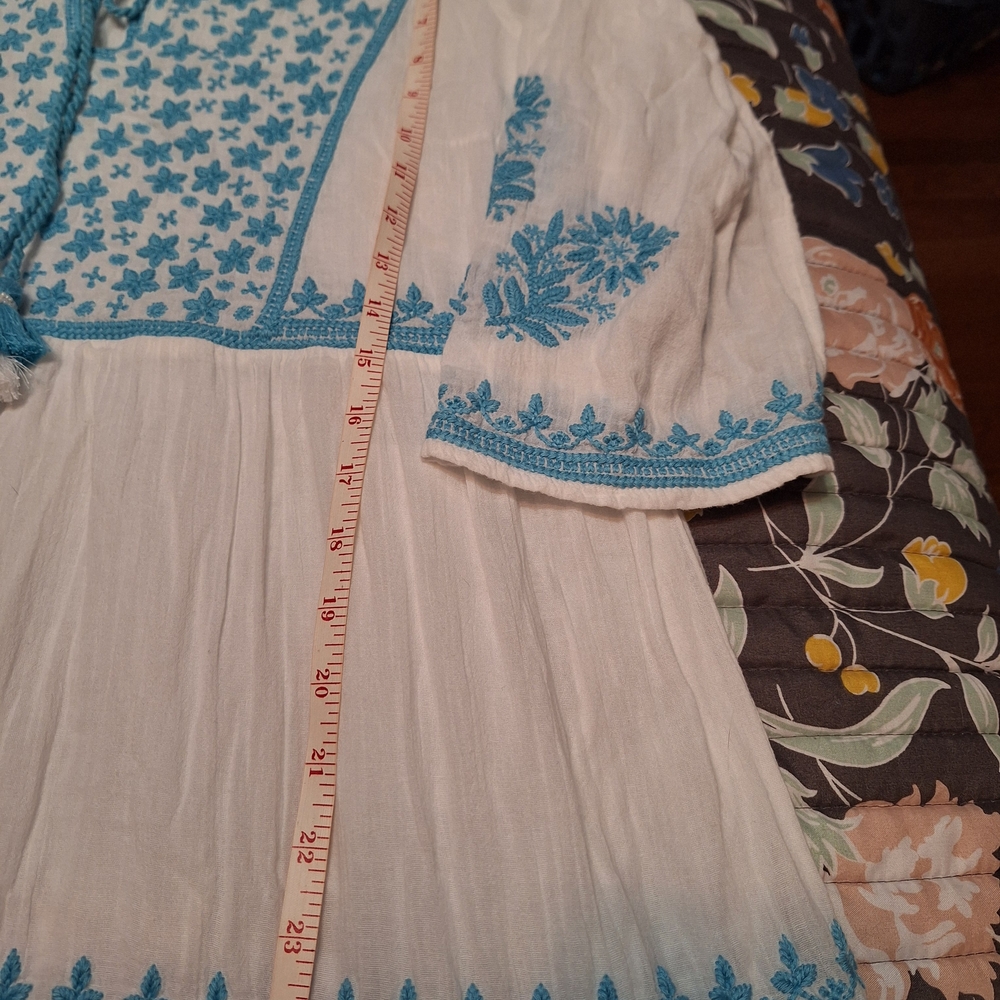 Soft Surroundings 100% Cotton White and Blue Embroidered Midi Juniper Dress - Picture 8 of 13